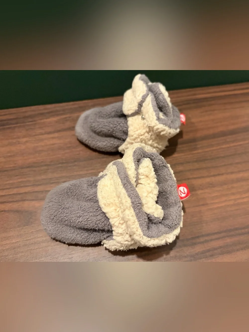 Zutano Baby Cozy Plush Slippers - Gray with Cream Sherpa - 6 months